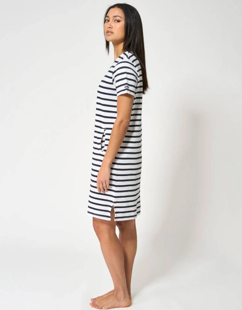 Women's Striped Dress with Corded Neckline White/Navy
