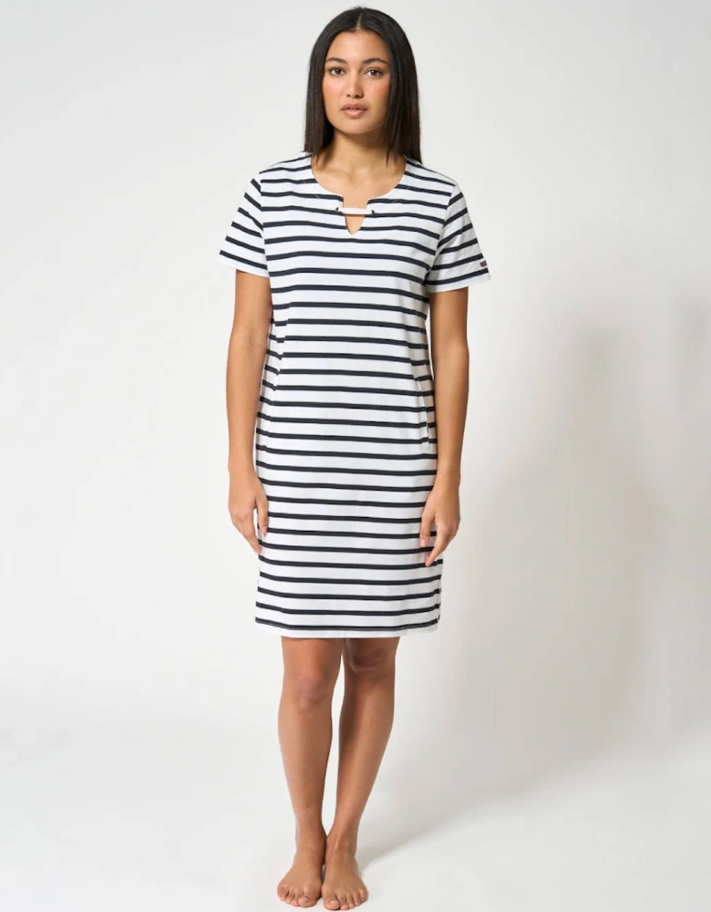 Women's Striped Dress with Corded Neckline White/Navy