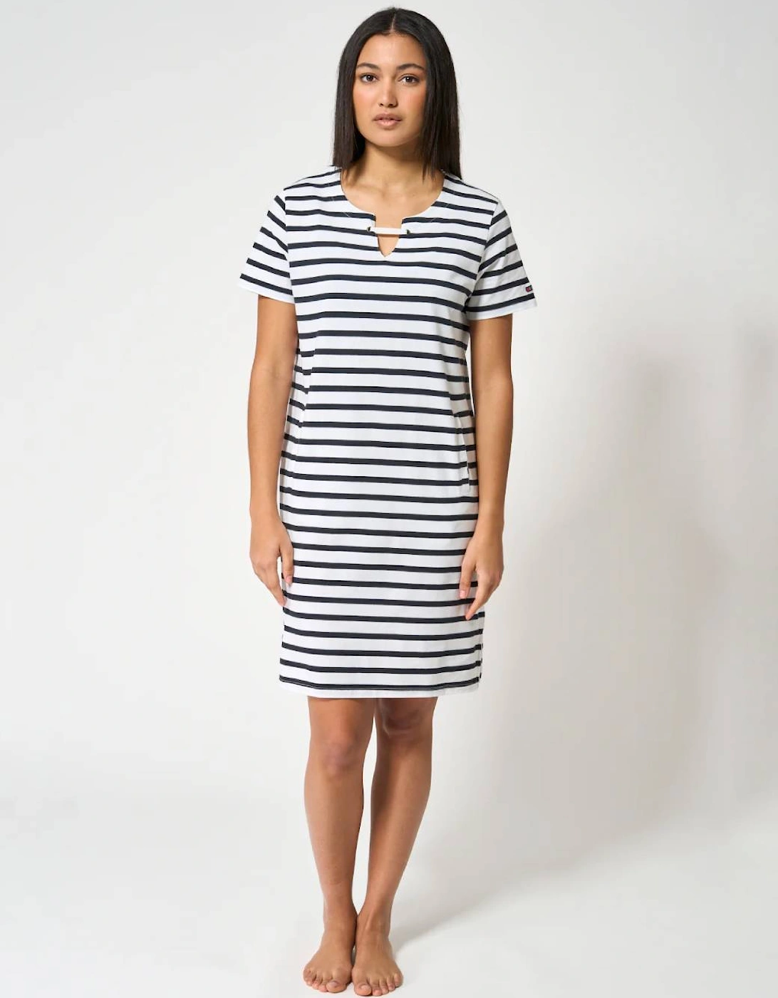 Women's Striped Dress with Corded Neckline White/Navy