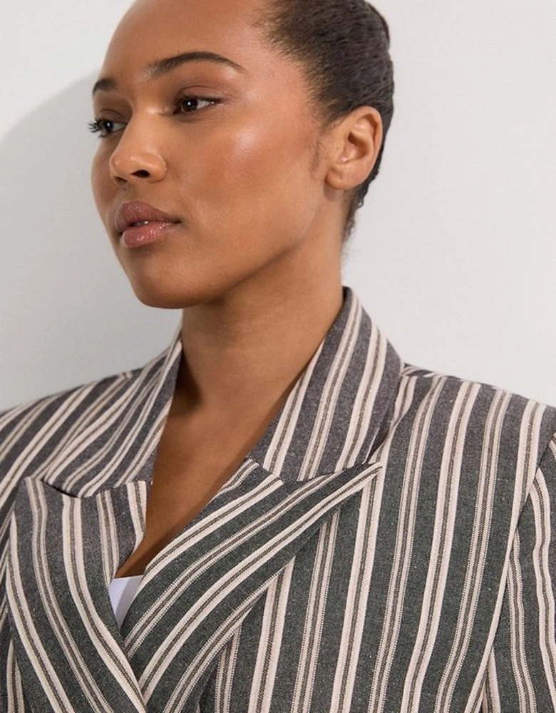 Plus Size Linen Sparkle Stripe Tailored Double Breasted Jacket