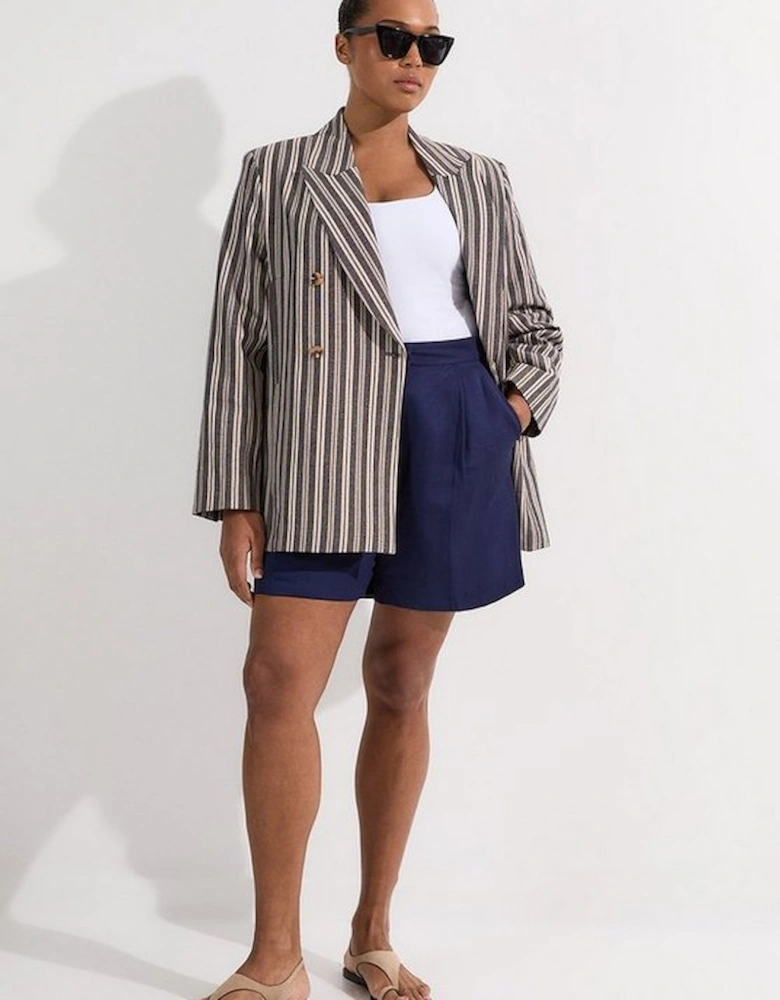 Plus Size Linen Sparkle Stripe Tailored Double Breasted Jacket