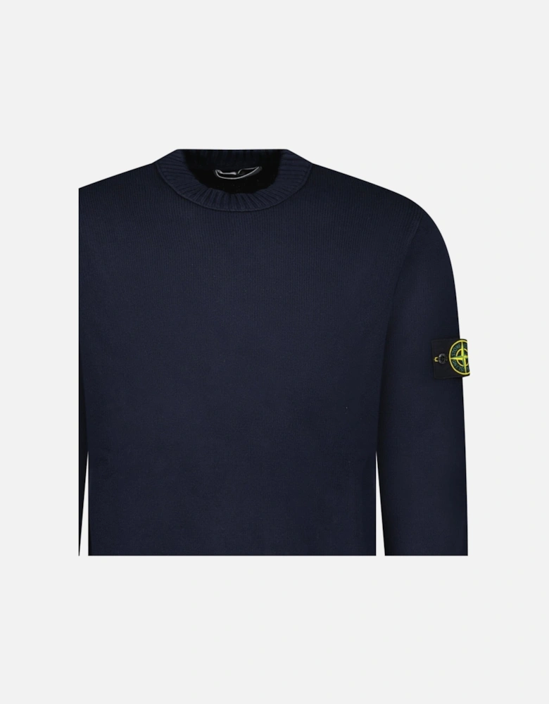 Thick Knitted Compass-Badge Sweater in Navy Blue