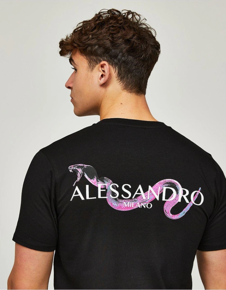 Snake Back Print T-Shirt - Black