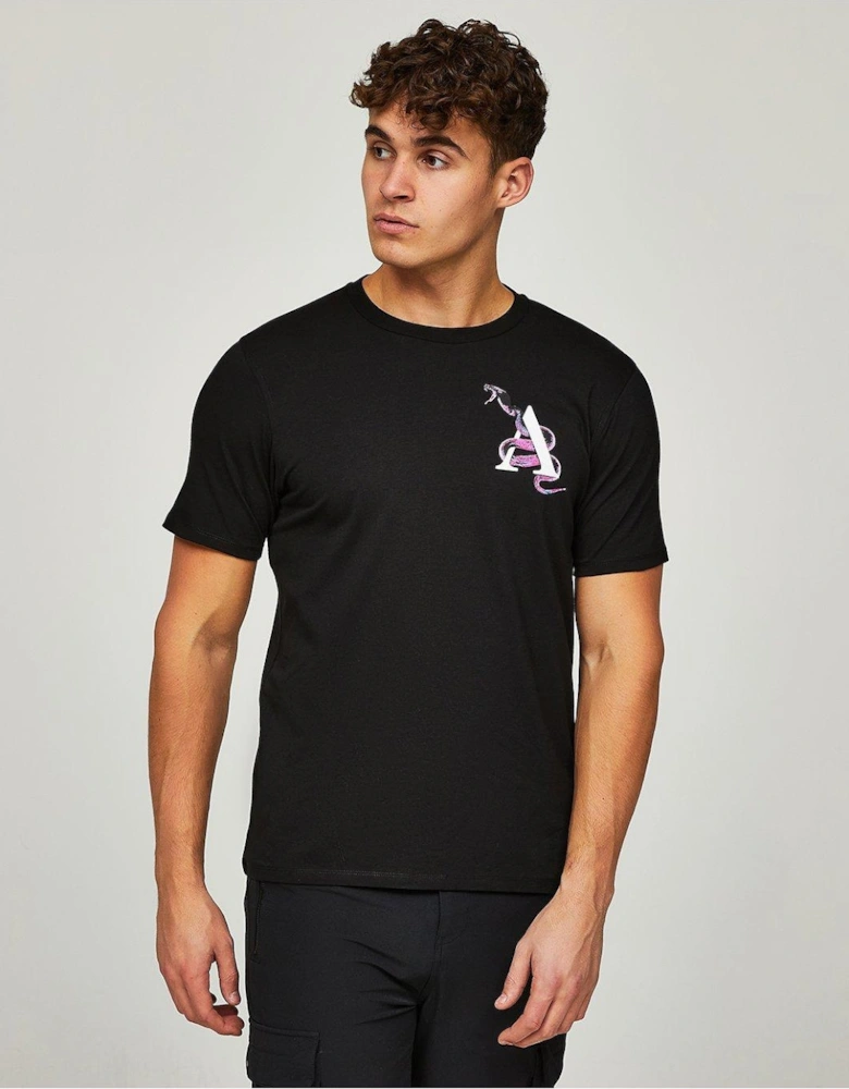 Snake Back Print T-Shirt - Black