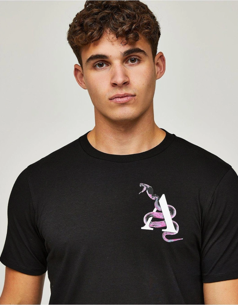 Snake Back Print T-Shirt - Black