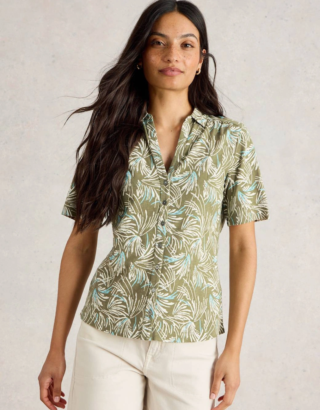 Women's Annie Jersey Short Sleeve Shirt Green Print, 7 of 6