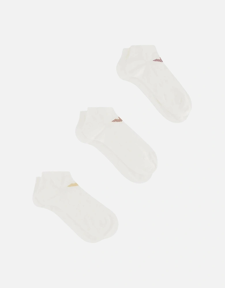 Cotton 3-Pair Eagle Logo White Ankle Socks