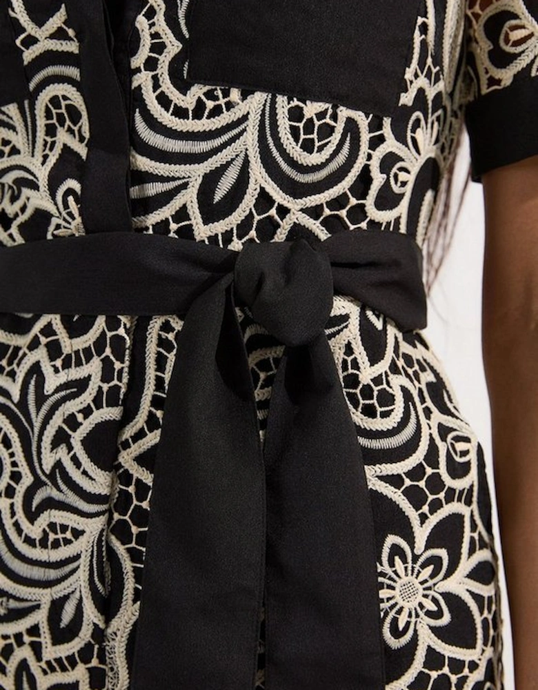 Mono Cutwork Pocket Front Woven Playsuit