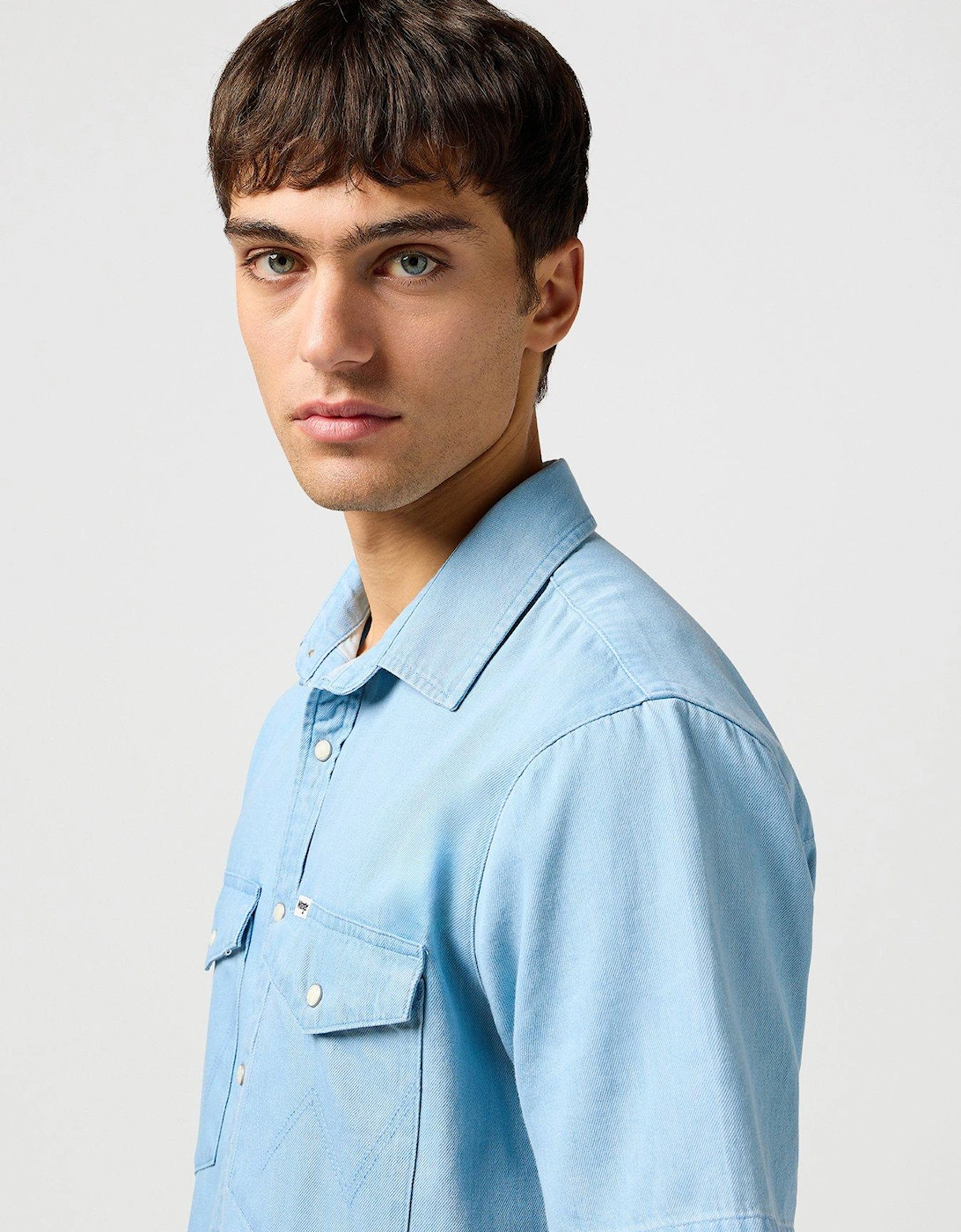 Short Sleeve Denim Western Shirt - Light Blue