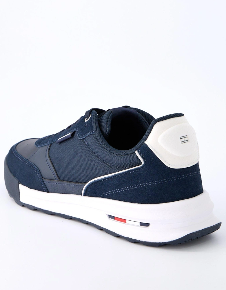 Mixed Media Retro Running Shoes - Navy