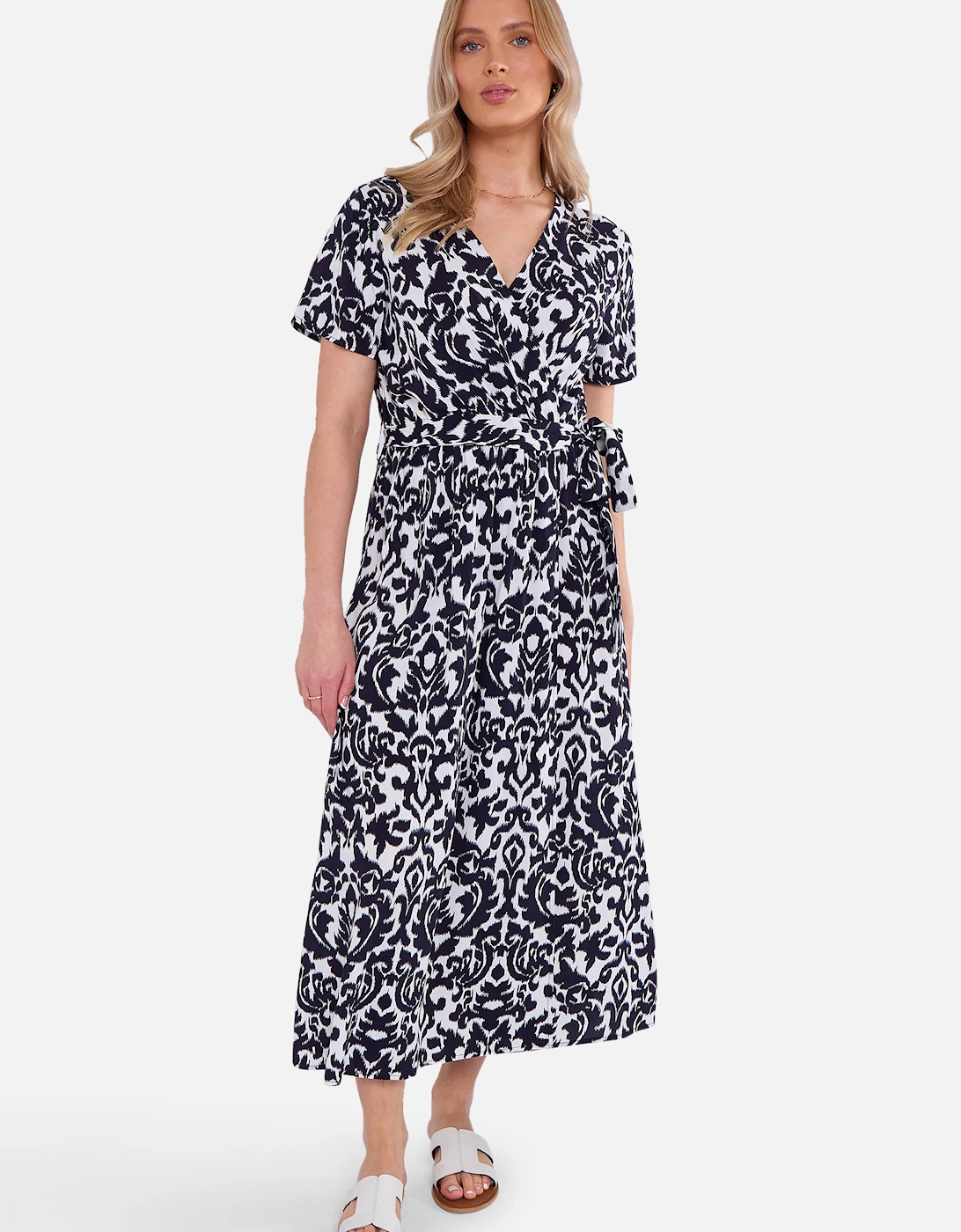 Gini London Women's Navy Short Sleeves Viscose Wrap Midi Dress - Size: 12/14
