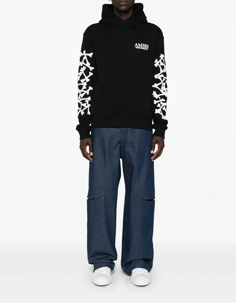 Hollywood Stacked Bones Printed Hoodie in Black