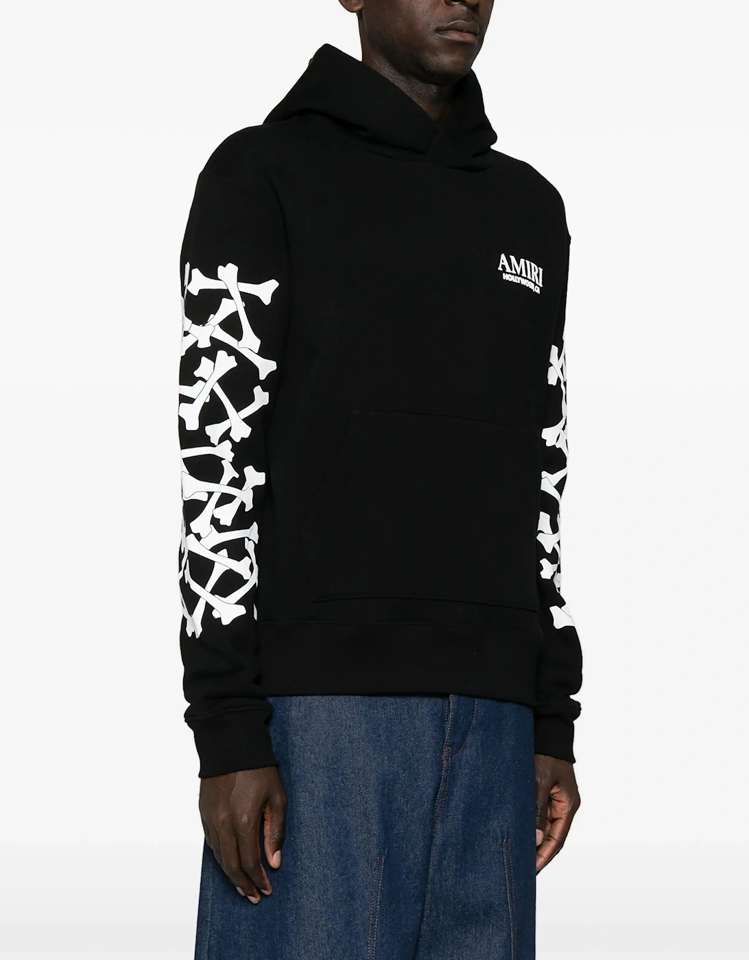 Hollywood Stacked Bones Printed Hoodie in Black