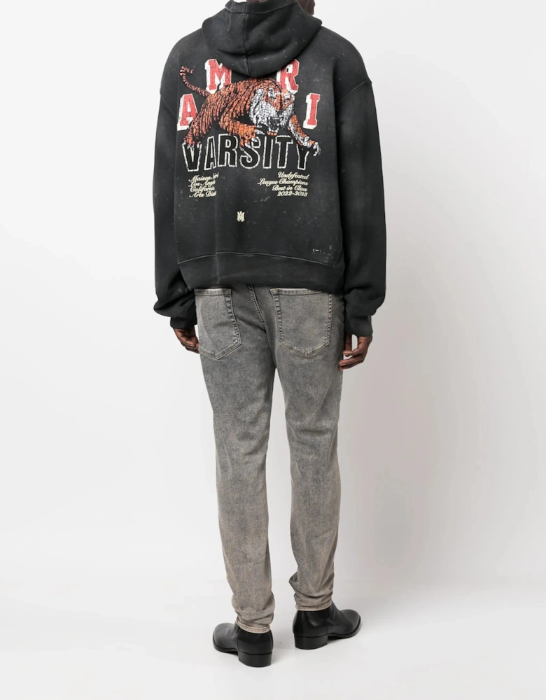Varsity Tiger Vintage Washed Hoodie in Black