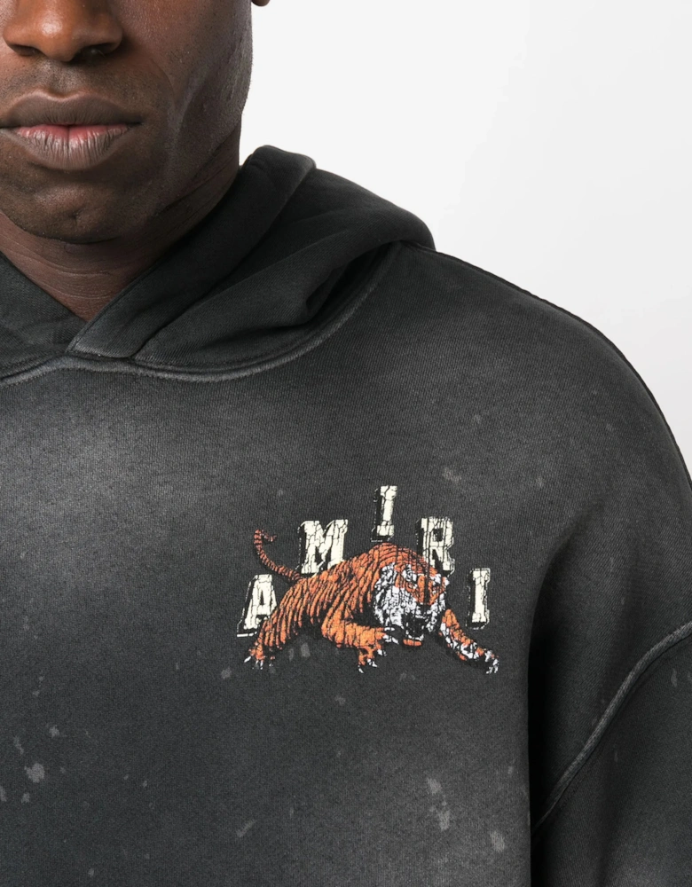 Varsity Tiger Vintage Washed Hoodie in Black