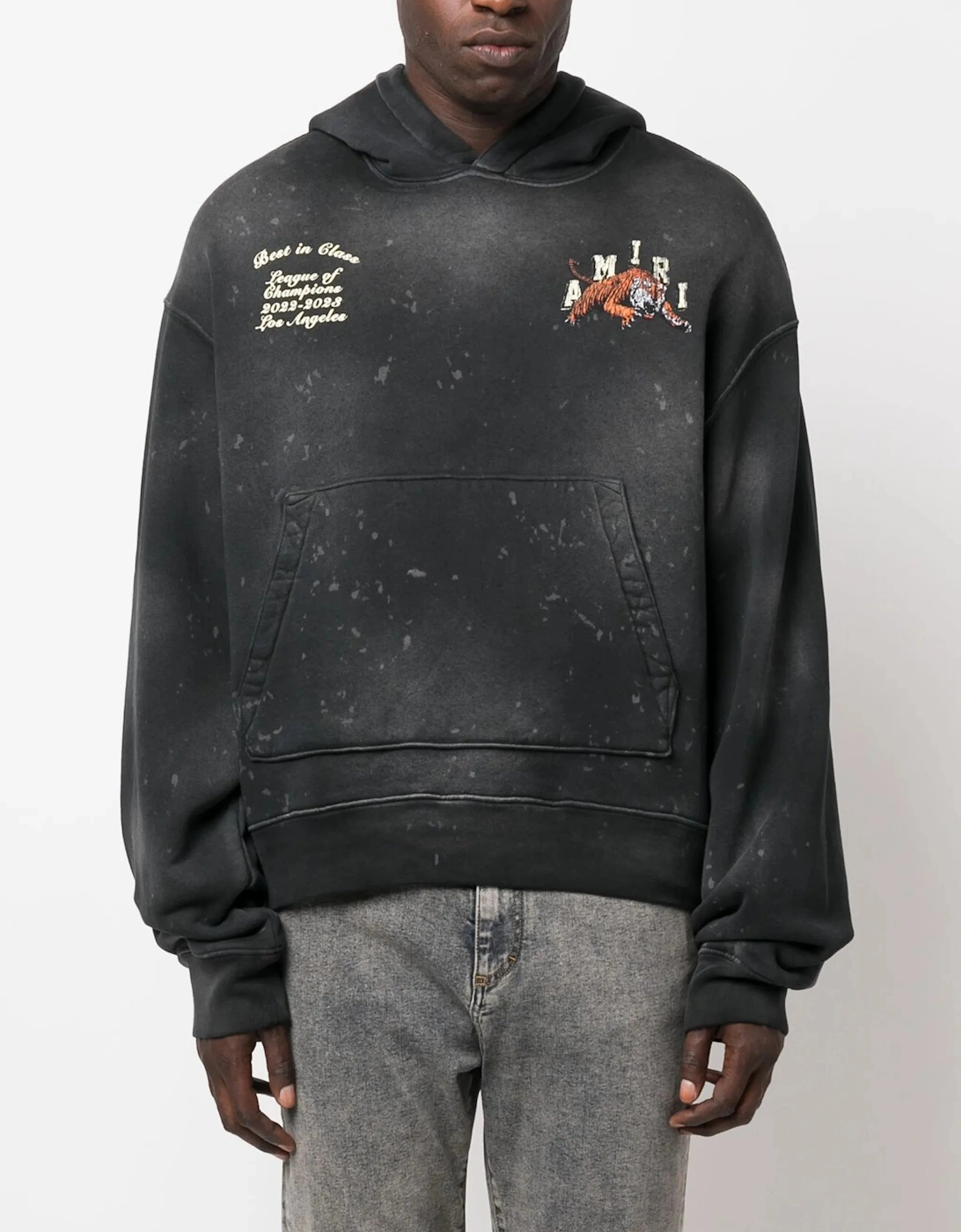 Varsity Tiger Vintage Washed Hoodie in Black