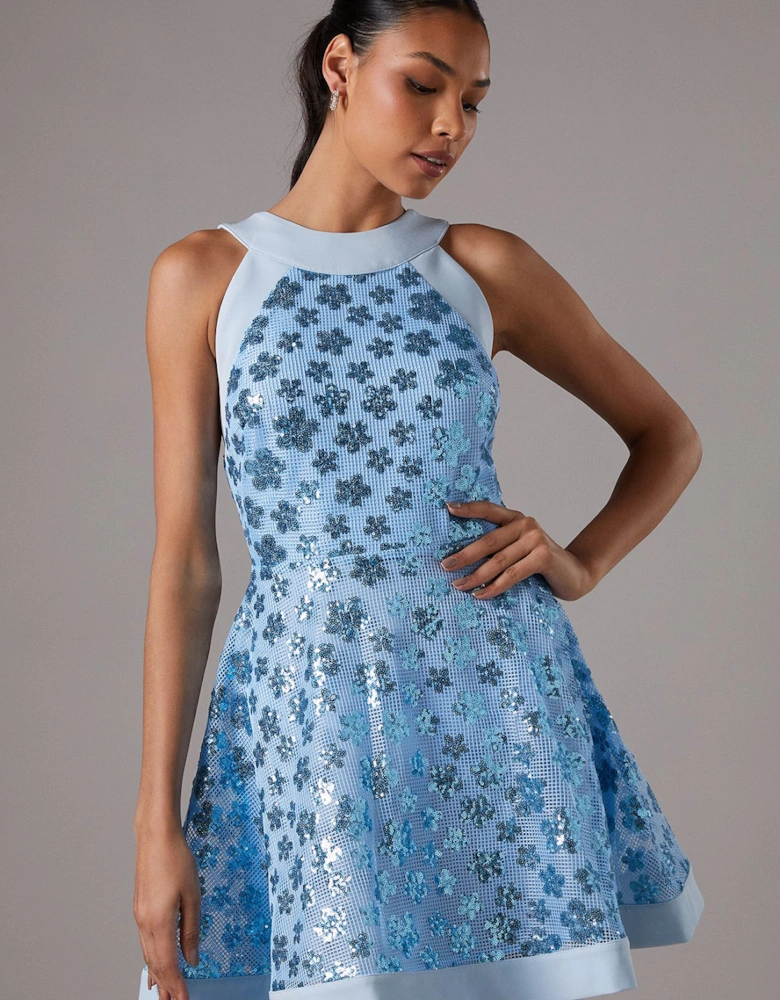 Sequin Mesh Skater Mini Dress