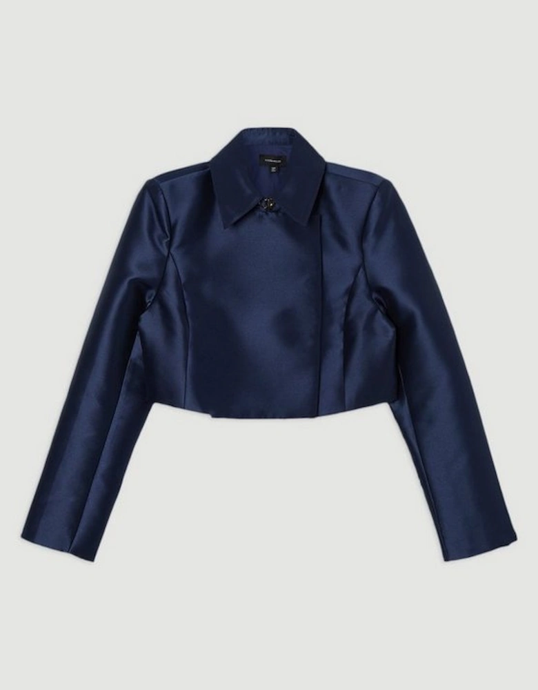 Collared Twill Cropped Woven  Jacket