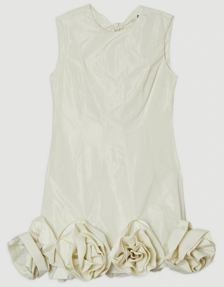 Drama Taffeta Rosette Woven Mini Dress With Bow Detail