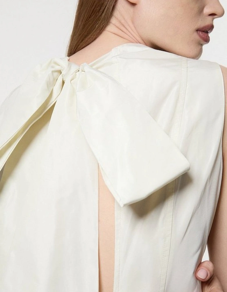 Drama Taffeta Rosette Woven Mini Dress With Bow Detail