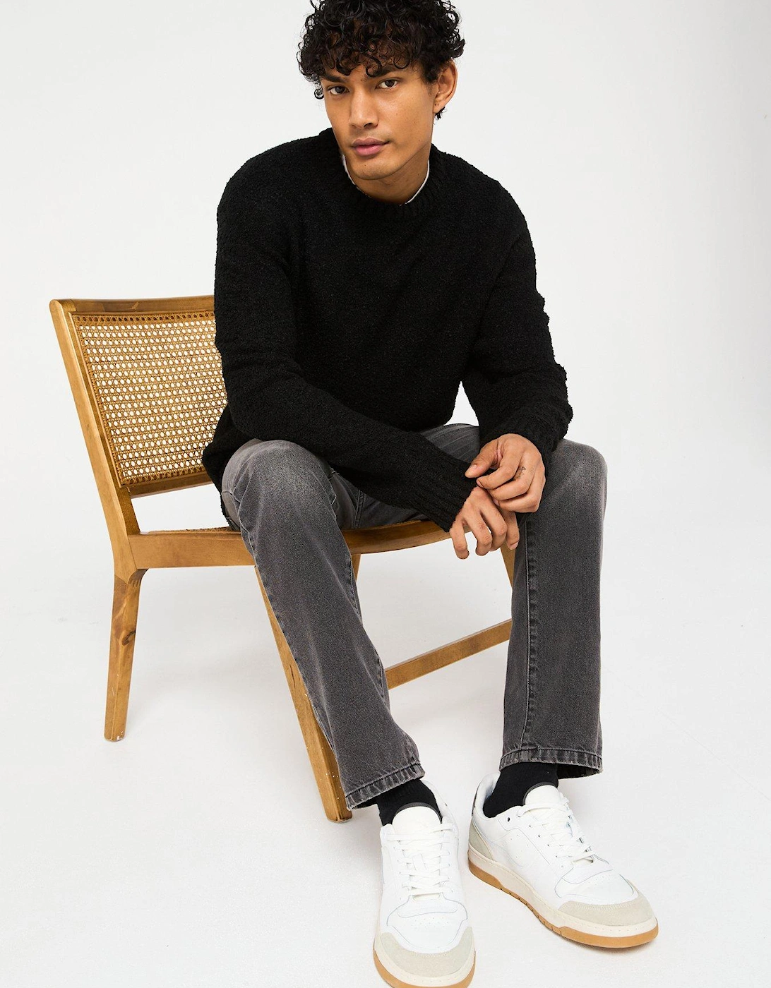 Boucle Crew Knitted Jumper - Black