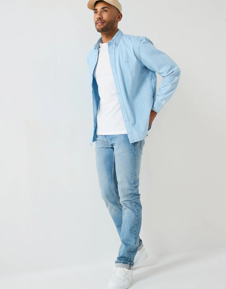 Relaxed Fit Button Down Long Sleeve Shirt - Light Blue