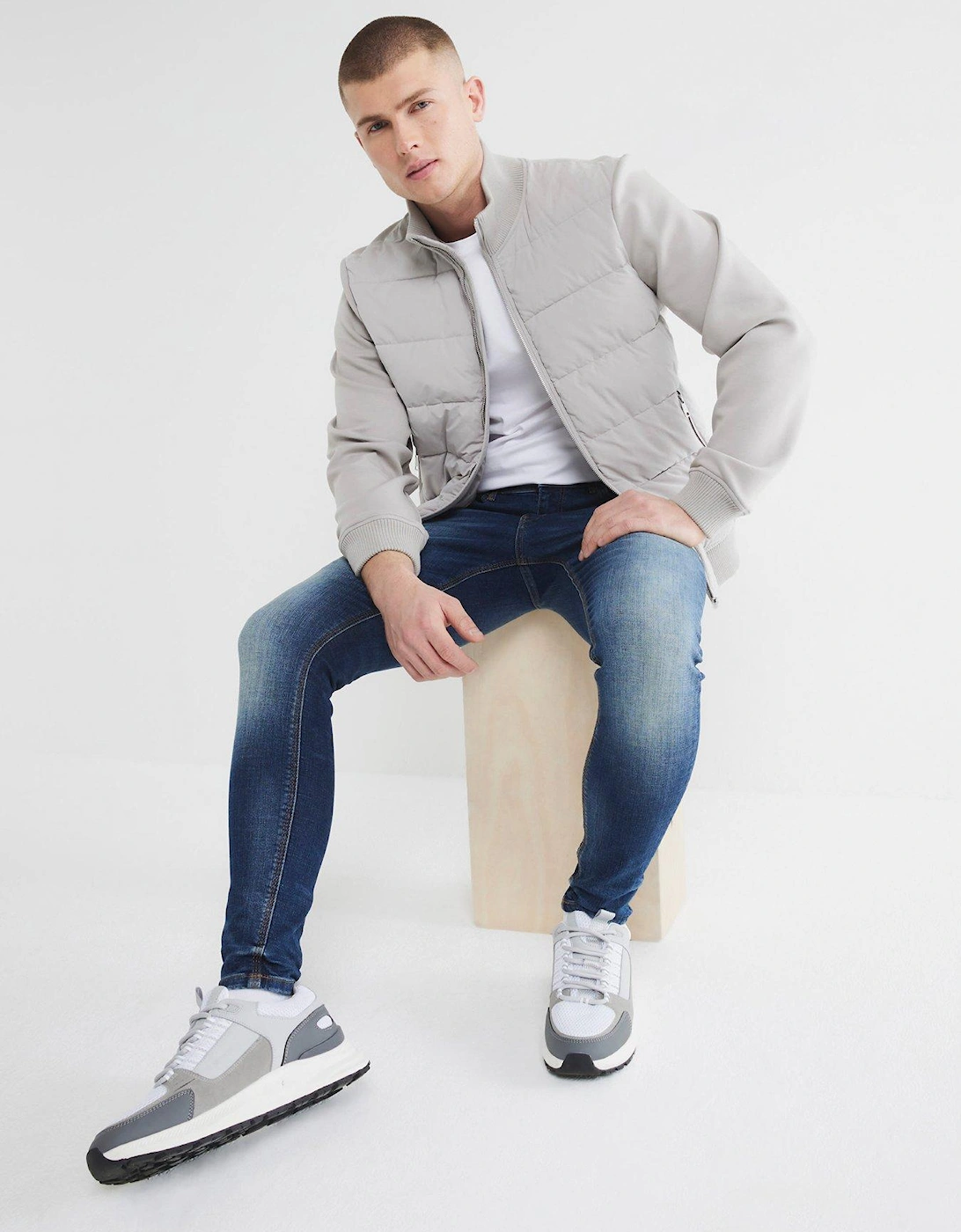 Quilted Hybrid Funnel Neck - Grey