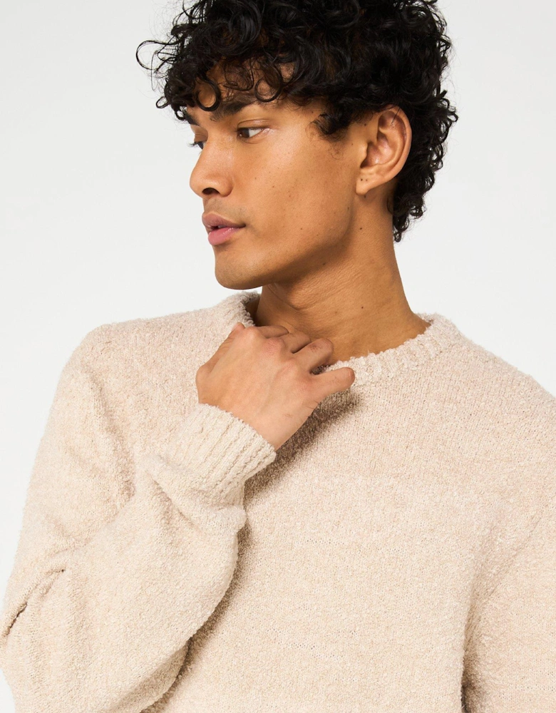 Boucle Crew Knitted Jumper - Beige