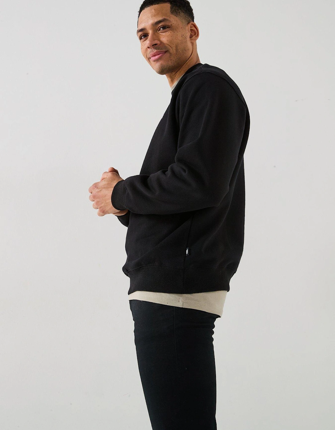 Mens Left Chest Logo Oversized Crew - Black
