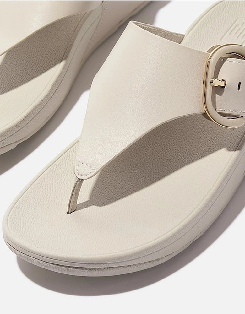 Womens Lulu Resin-Buckle Leather Toe-Post Sandals