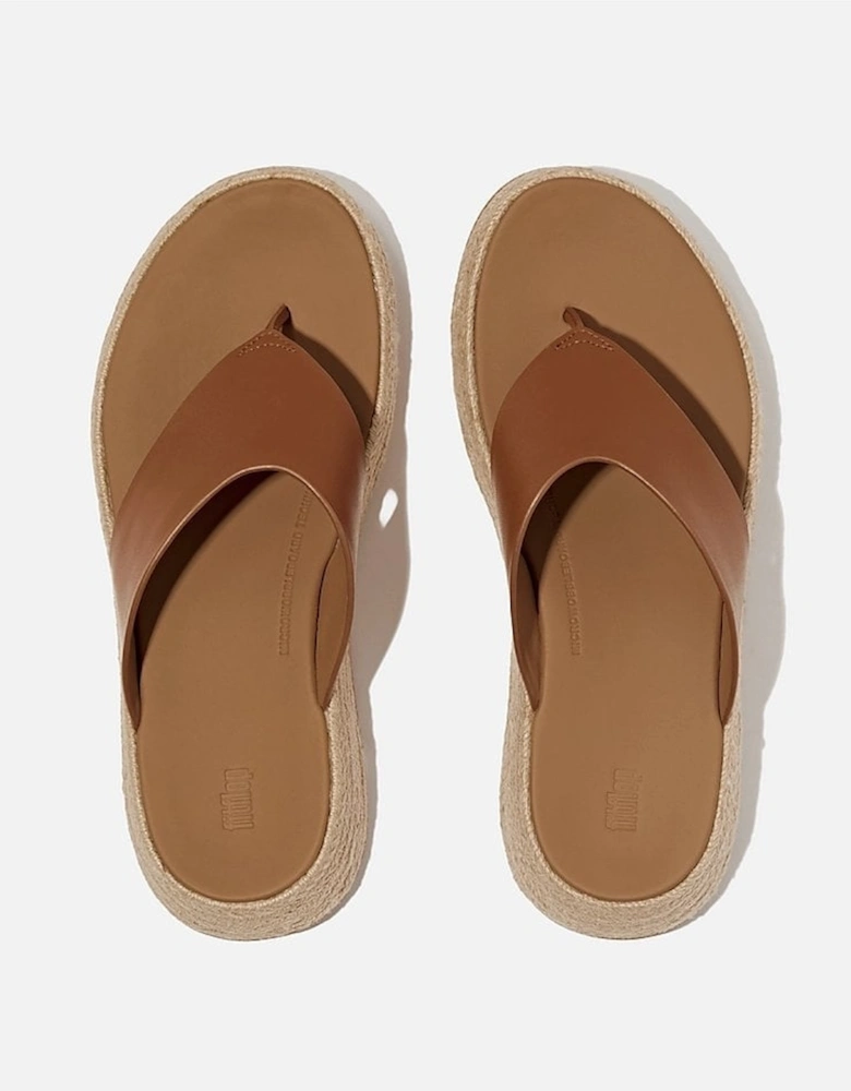 Womens F-Mode Espadrille Leather Flatform T/Post Sandals