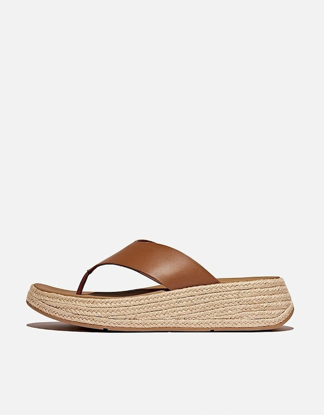 Womens F-Mode Espadrille Leather Flatform T/Post Sandals, 4 of 3