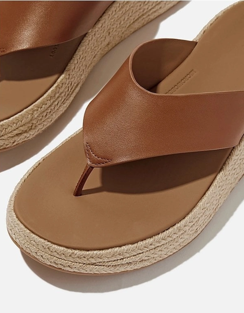Womens F-Mode Espadrille Leather Flatform T/Post Sandals