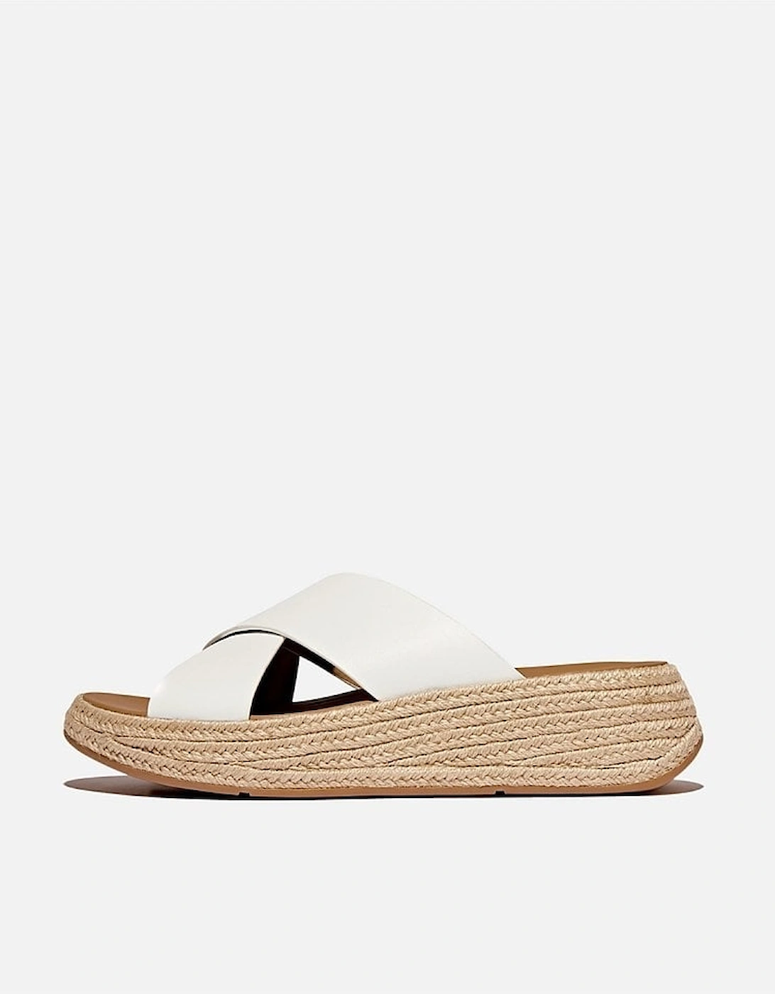 Womens F-Mode Espadrille Leather Flatform Cross Slides, 5 of 4