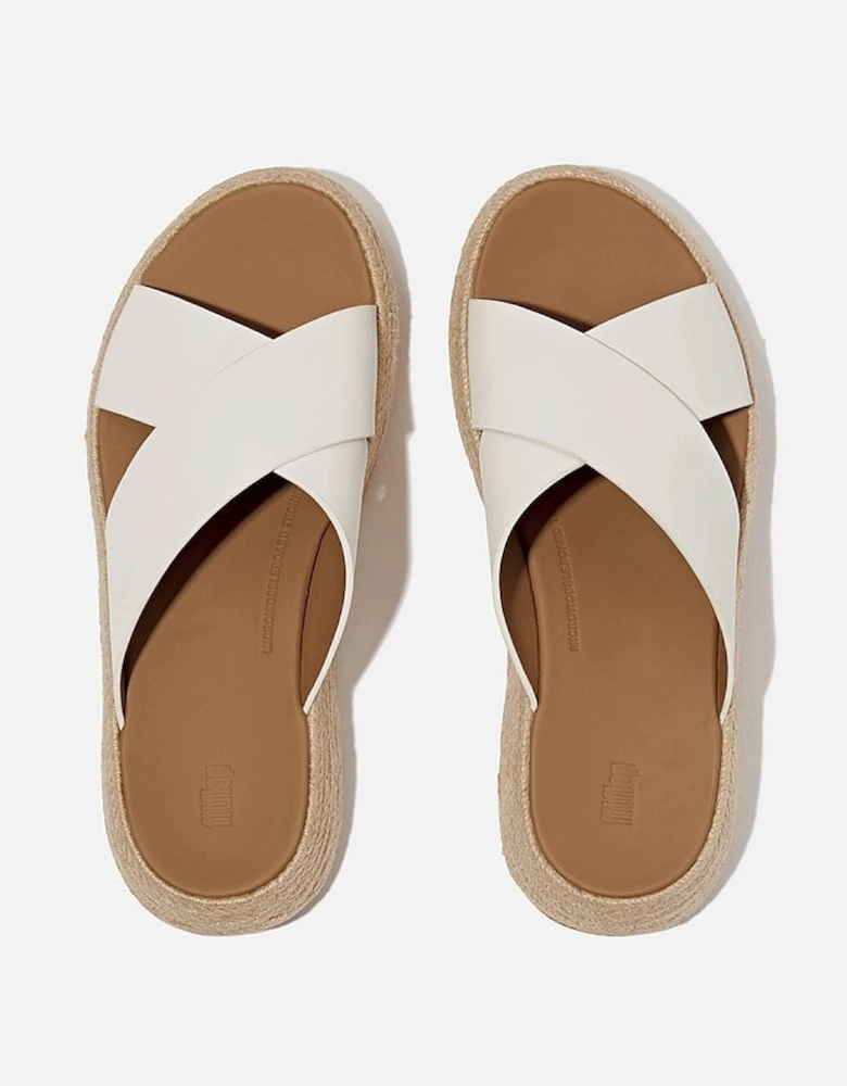 Womens F-Mode Espadrille Leather Flatform Cross Slides