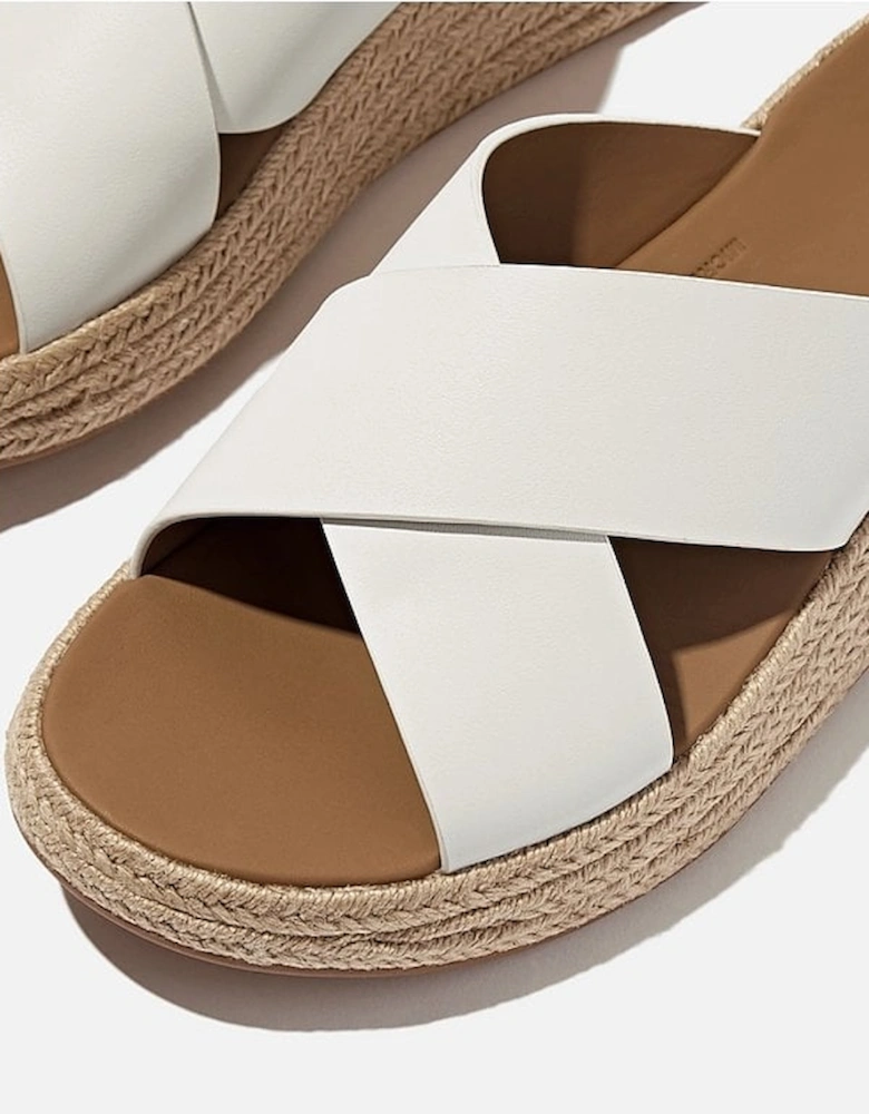 Womens F-Mode Espadrille Leather Flatform Cross Slides