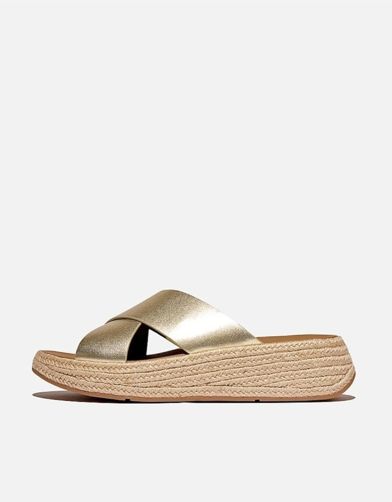 Womens F-Mode Espadrille Leather Flatform Cross Slides