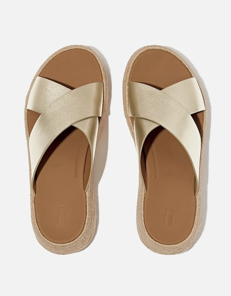 Womens F-Mode Espadrille Leather Flatform Cross Slides