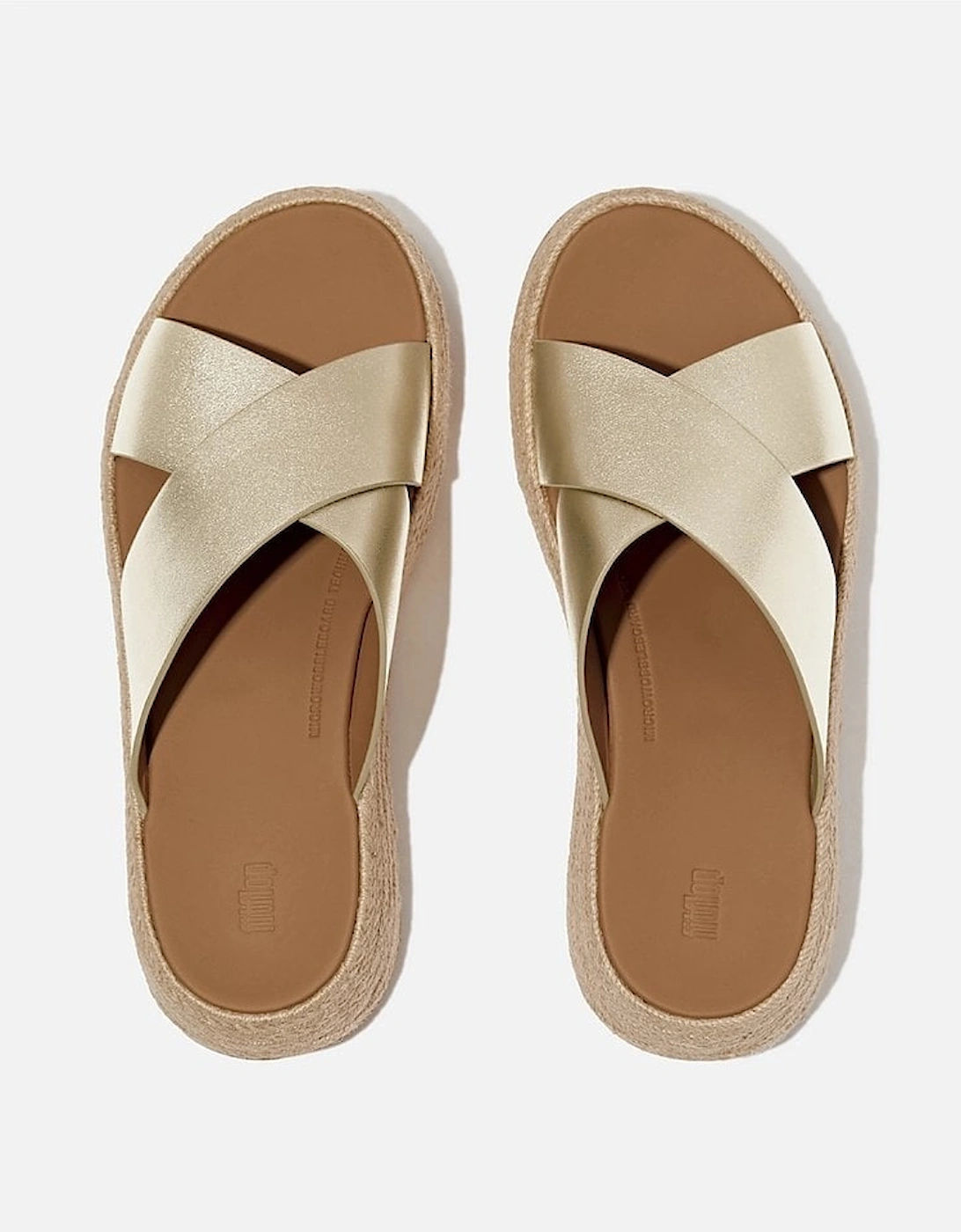 Womens F-Mode Espadrille Leather Flatform Cross Slides