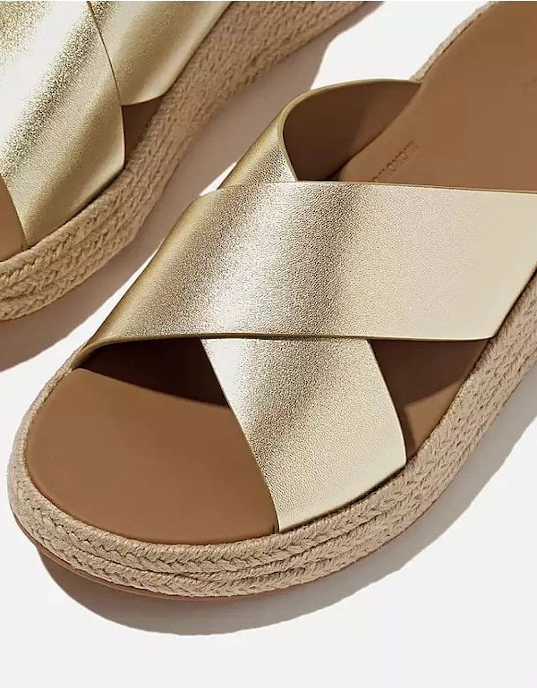 Womens F-Mode Espadrille Leather Flatform Cross Slides