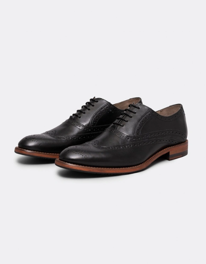 Ledwell Mens Wing Tip Oxford Brogues - Black