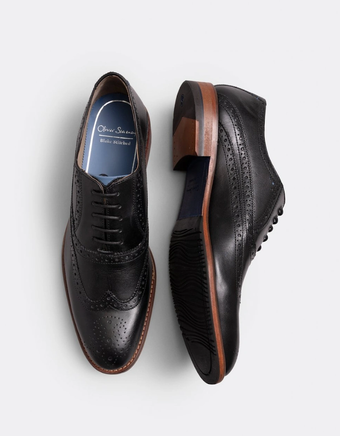 Ledwell Mens Wing Tip Oxford Brogues - Black