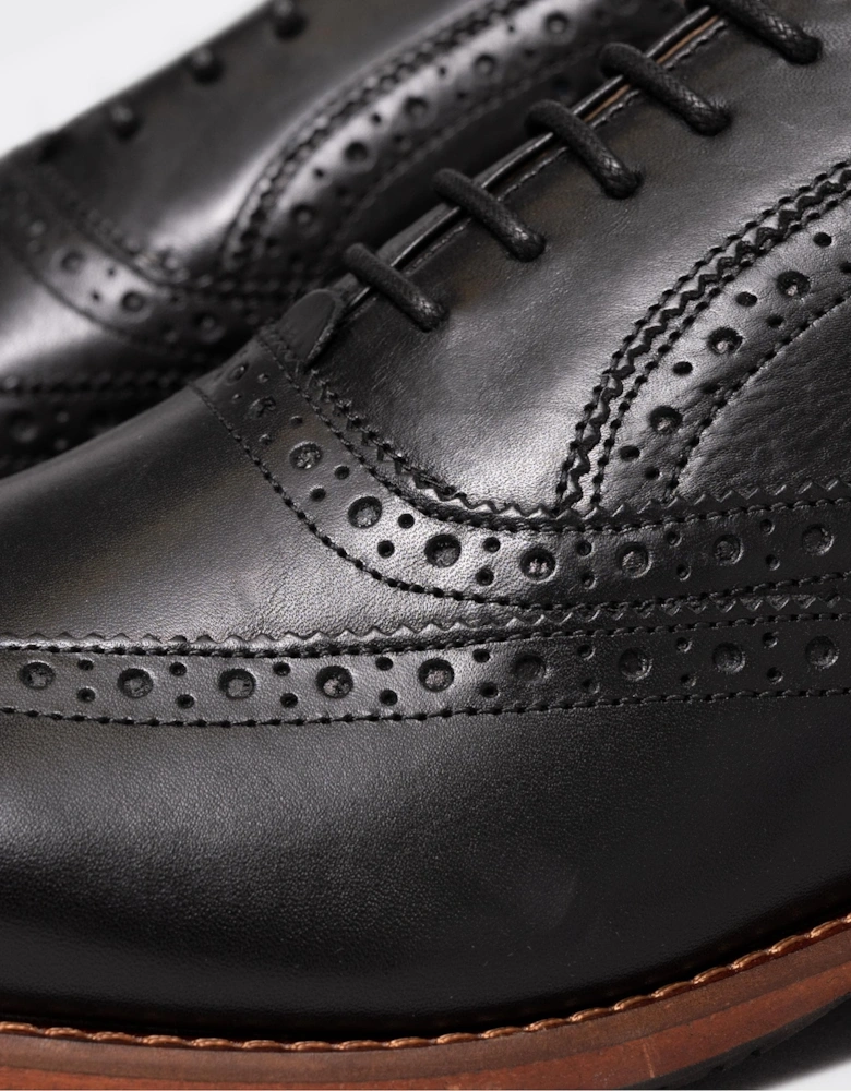 Ledwell Mens Wing Tip Oxford Brogues - Black