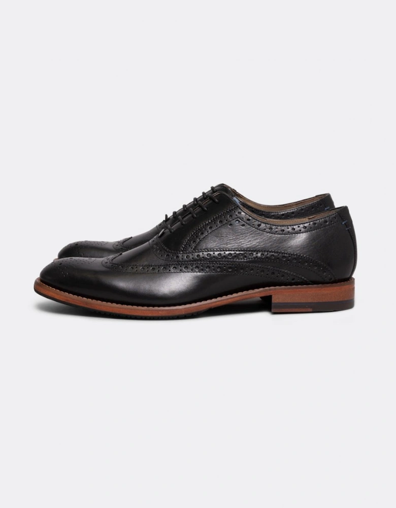 Ledwell Mens Wing Tip Oxford Brogues - Black