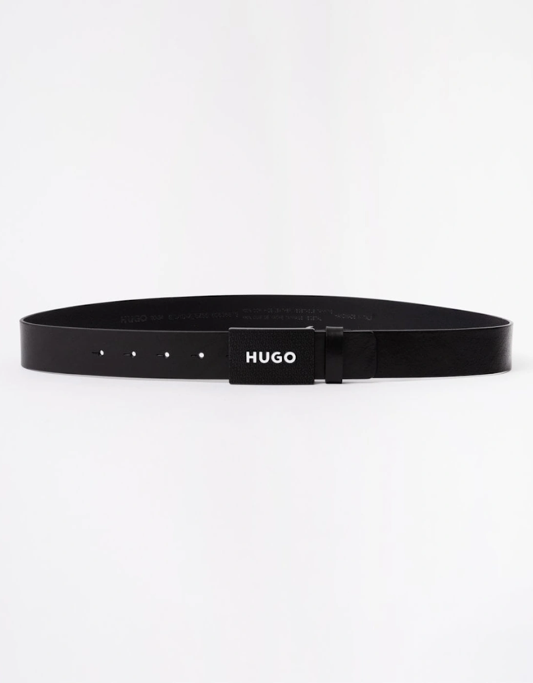 Men's HUGO Gilao Mens Matte Leather Belt with Branded Plaque Buckle - Black 001 - Size: W32
