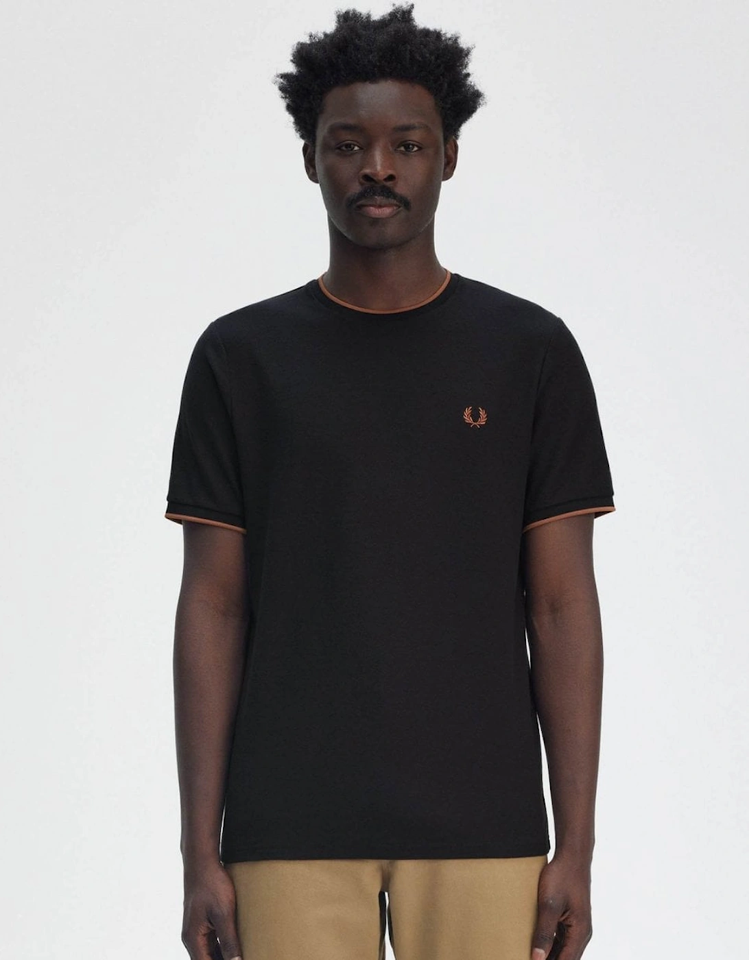 Men's Fred Perry Mens Crepe Pique T-Shirt - Navy 795 - Black - Size: 42