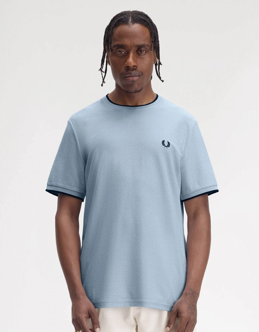 Men's Fred Perry Mens Crepe Pique T-Shirt - Light Smoke 146 - Blue - Size: 38