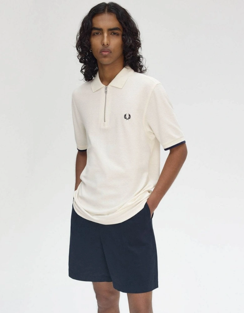 Mens Crepe Pique Zip Neck Polo Shirt