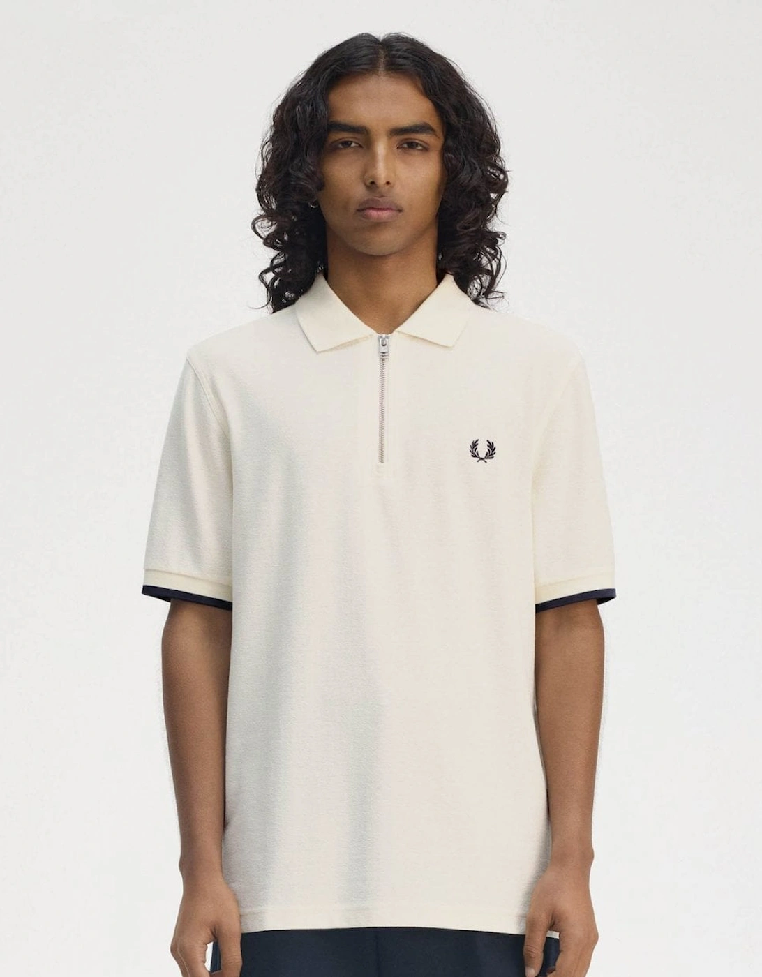 Mens Crepe Pique Zip Neck Polo Shirt, 7 of 6