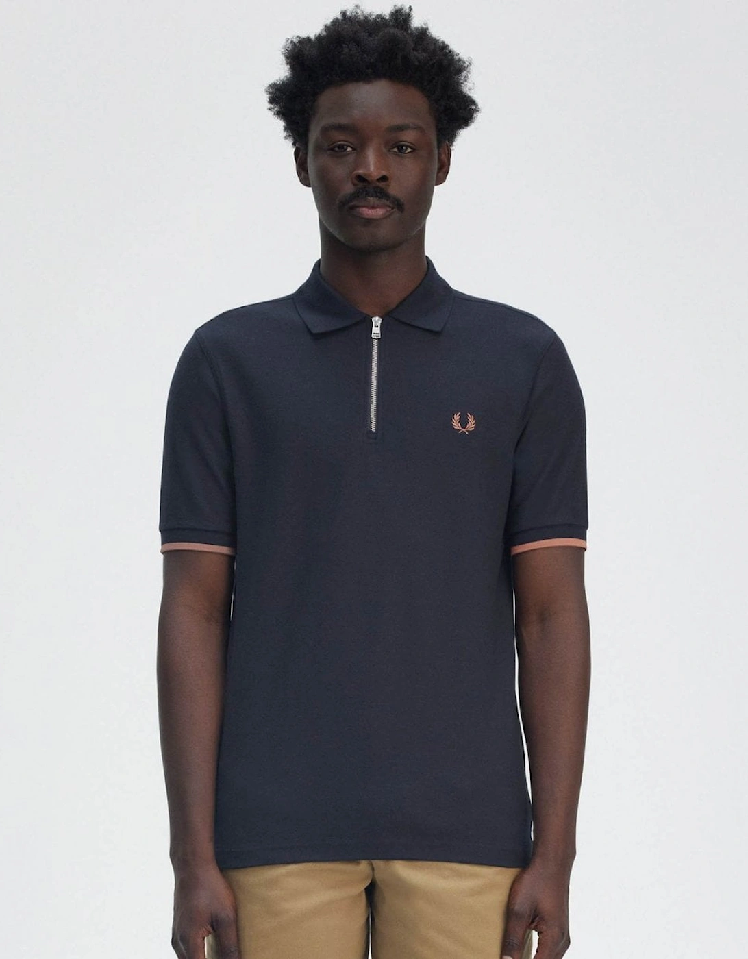 Mens Crepe Pique Zip Neck Polo Shirt, 8 of 7